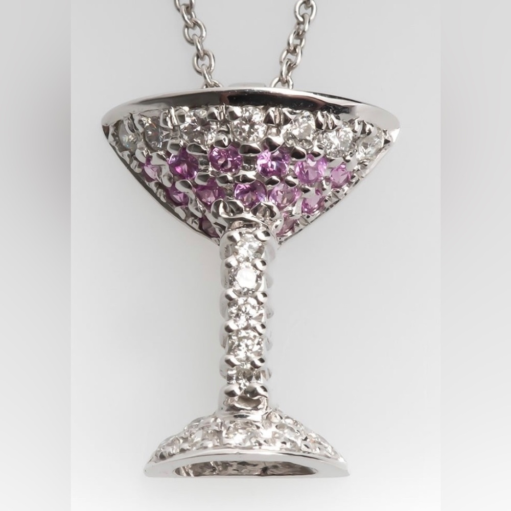 Roberto Coin Tiny Treasures Diamond and Pink Sapphire Martini Glass Pendant